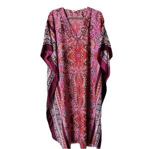 VTG Winlar Kaftan Dress Mumu Roper Romp Wine/Maroon Floral/Tribal Print